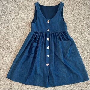 Vintage girls handmade denim jumper with Holly Hobby themed ceramic buttons